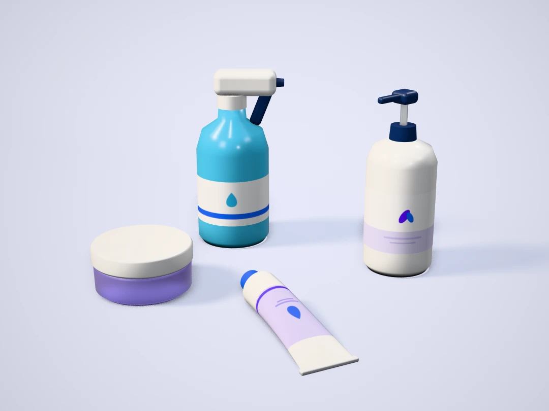 Cleaning spray bottle, pump bottle, cream jar and tube